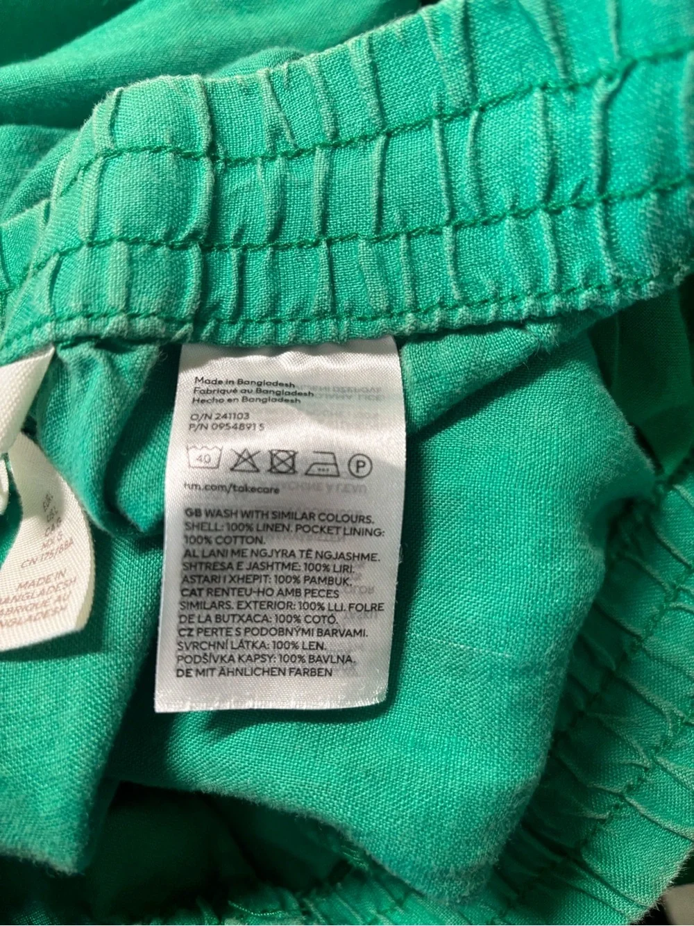 H&M 100% linen size L Green Elastic Waist Casual Pants
